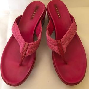 Prada logo wedge platform thong.